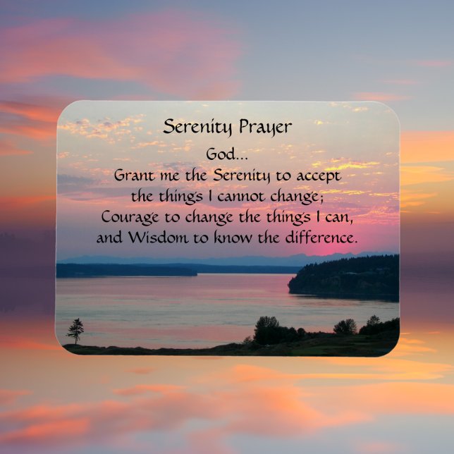 Serenity Prayer Rosa Sjölandskap Sunset Magnet (Clouds Background)