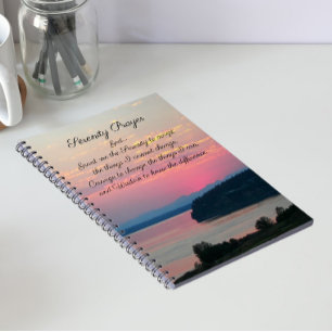 Serenity Prayer Rosa Sjölandskap Sunset Photo Anteckningsbok