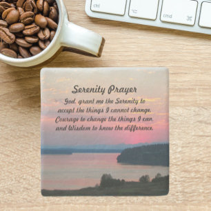 Serenity Prayer Rosa Sjölandskap Sunset Stenunderlägg