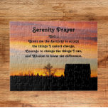Serenity Prayer Sunset Silhouette liggande Pussel<br><div class="desc">10 x 8-tums pussel med fotobilden av ett färgstarkt solnedgång i himlar och svarta silhuetter tillsammans med Serenity Prayers inspirerande ord. En perfekt storlek för ramning!</div>