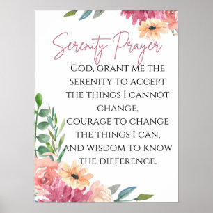 Serenity Prayer-utskrift med vattenfärgsblommor Poster