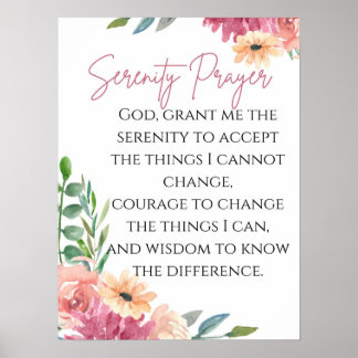 Serenity Prayer-utskrift med vattenfärgsblommor Poster