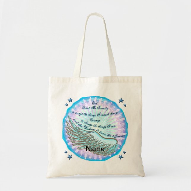 Serenity Prayer Violett Vinge tote handväskor Tygkasse (Framsidan)