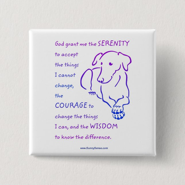 Serenity Prayer w/Hund-knappar Knapp (Framsida)
