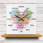 Serenity Prayer Watercolor Button Square Wall Cloc Fyrkantig Klocka<br><div class="desc">Skapa en tankfull gåva åt dig själv eller någon annan med den här texten från Serenity Prayer på en väggklocka. Skapat i elegant manustypografi som lagts över på ett stil av den digitala vattenfärgen i pastellabstrakt. Timmarna på ansikte anges i stället för i siffror (dvs. "tolv")</div>