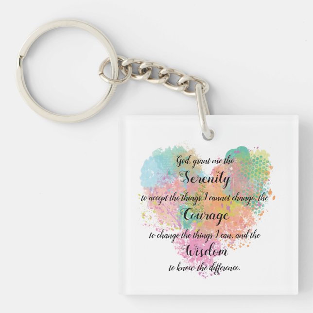 Serenity Prayer Watercolor Square Keychain (Framsidan)