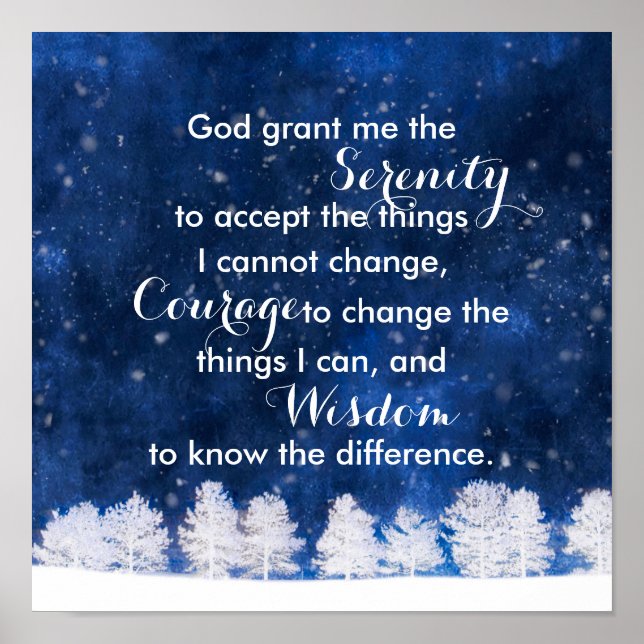 Serenity prayer white and blue nature art  poster (Framsidan)