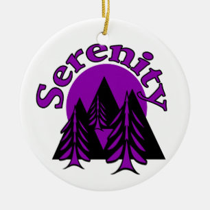 Serenity Quote Modern Black Lila Måne Träd Julgransprydnad Keramik