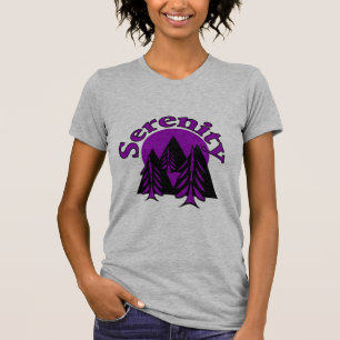 Serenity Quote Modern Black Lila Måne Träd Tee Shirt