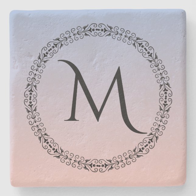 Serenity Ro Quartz Blue Rosa Ombre Monogram Stenunderlägg (Framsidan)