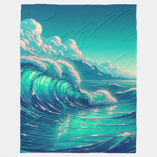 "Serenity-Sjölandskapet: Ocean's Embrace" Fleecefilt (Framsidan)