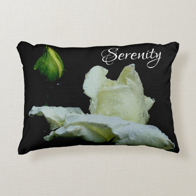 Serenity White Rosenknopp Inspirational Ord Prydnadskudde (Framsidan)
