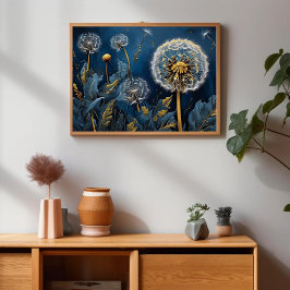 Serenity with Dandelions in Nightsky AI Art Poster