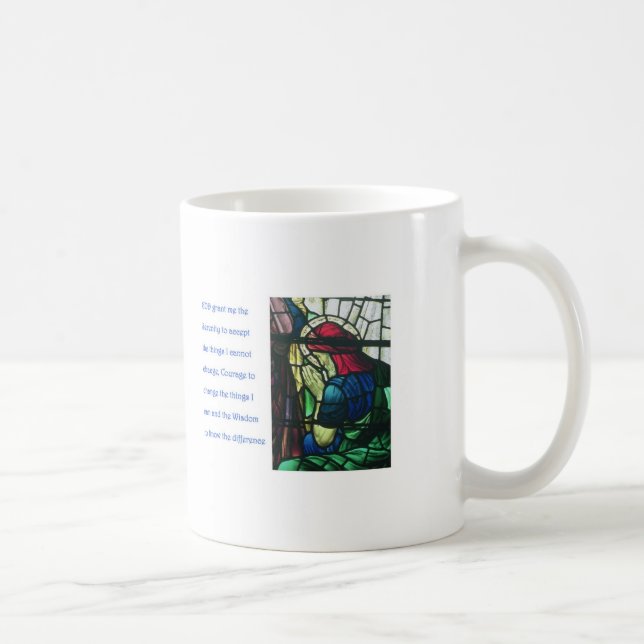 Serenitybön och man som ber i målat glass kaffemugg (Höger)