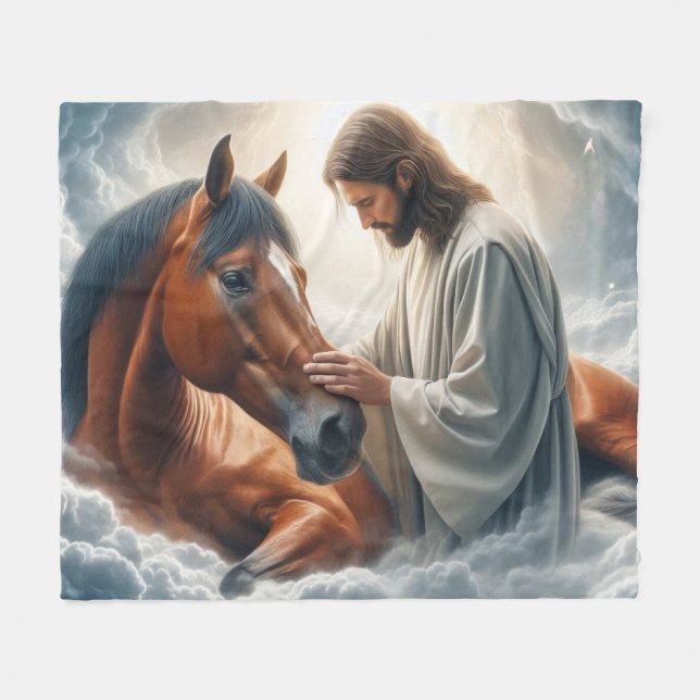 Serenscenen i kompassion med Jesus och Horse Fleecefilt (Framsidan (Horisontell))