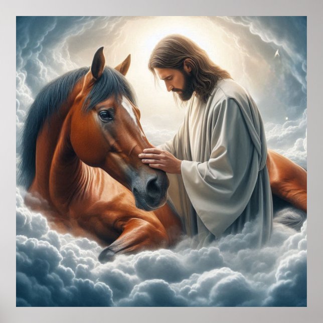 Serenscenen i kompassion med Jesus och Horse Poster (Framsidan)