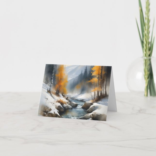 Serensnövintern, målning av flodlandskap kort (Framsida)