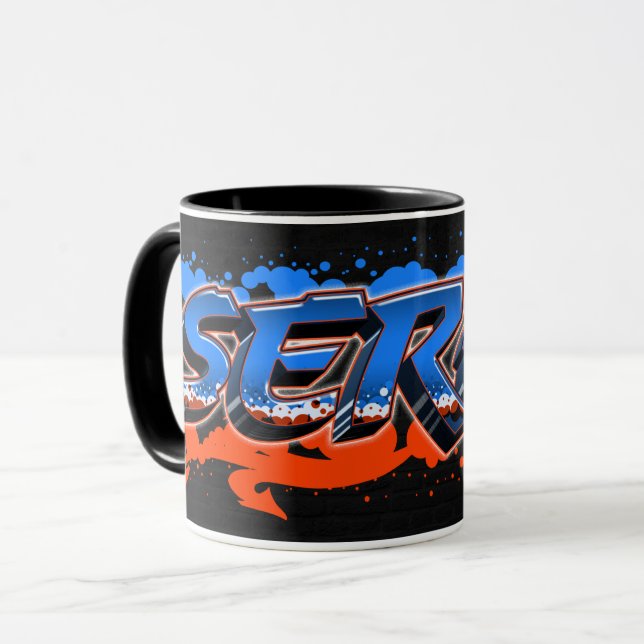 Serge Vorname Name Graffiti blue orange Tasse Mugg (Framsida vänster)