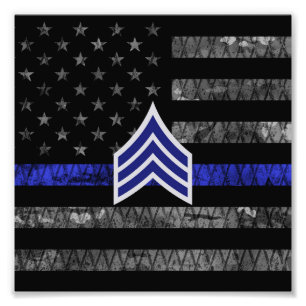 Sergeant Rand Thin Blue Line Distress Flagga Fototryck