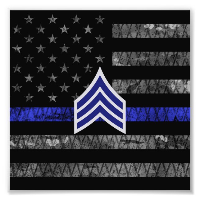 Sergeant Rand Thin Blue Line Distress Flagga Fototryck (Framsidan)