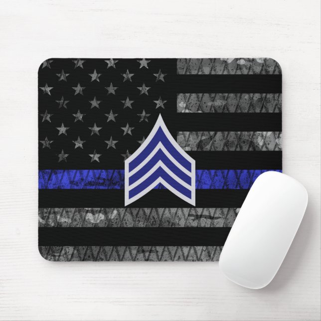 Sergeant Rand Thin Blue Line Distress Flagga Musmatta (Med mus)