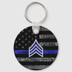 Sergeant Rand Thin Blue Line Distress Flagga Nyckelring