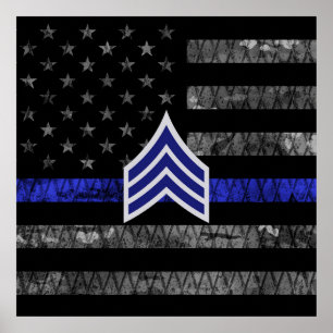 Sergeant Rand Thin Blue Line Distress Flagga Poster