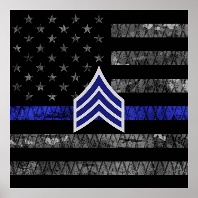Sergeant Rand Thin Blue Line Distress Flagga Poster (Framsidan)