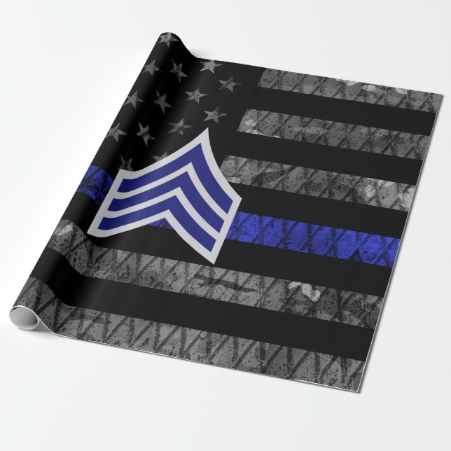 Sergeant Rand Thin Blue Line Distress Flagga Presentpapper (Utrullad)
