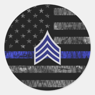 Sergeant Rand Thin Blue Line Distress Flagga Runt Klistermärke