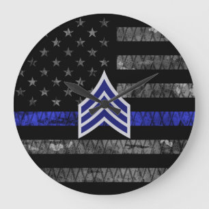 Sergeant Rand Thin Blue Line Distress Flagga Stor Klocka