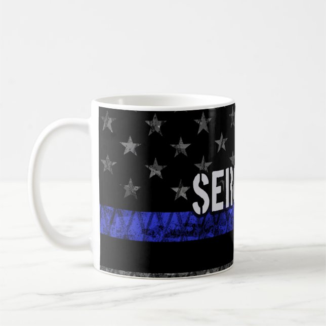 Sergeant Thin Blue Line Distress Flagga Kaffemugg (Vänster)
