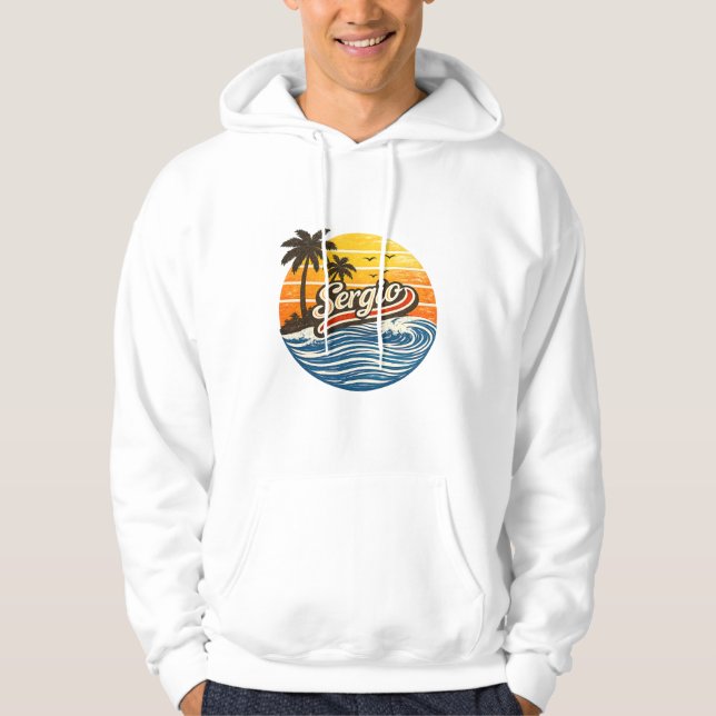 Sergio Retro Solnedgång Namn Design Hoodie (Framsida)