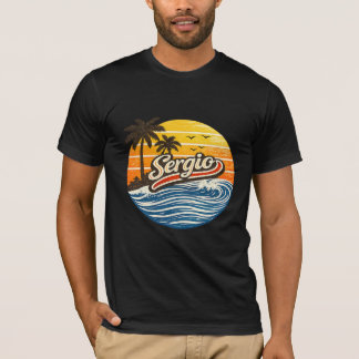 Sergio Retro Solnedgång Namn Design T Shirt