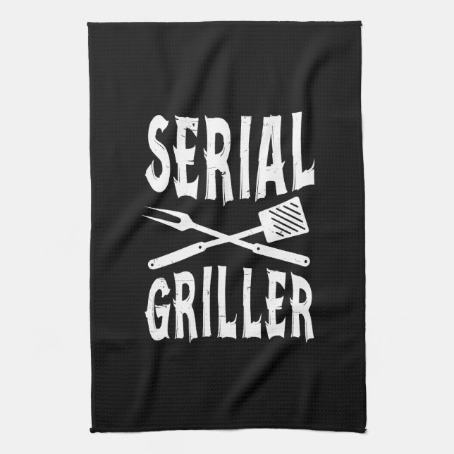 Serial Griller Funny BBQ Humor Gift Barbecue Älska Kökshandduk (Vertikal)