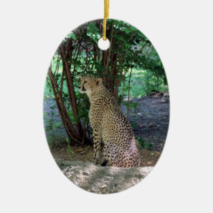 Serie för hotade arter för Cheetahprydnad~ Julgransprydnad Keramik
