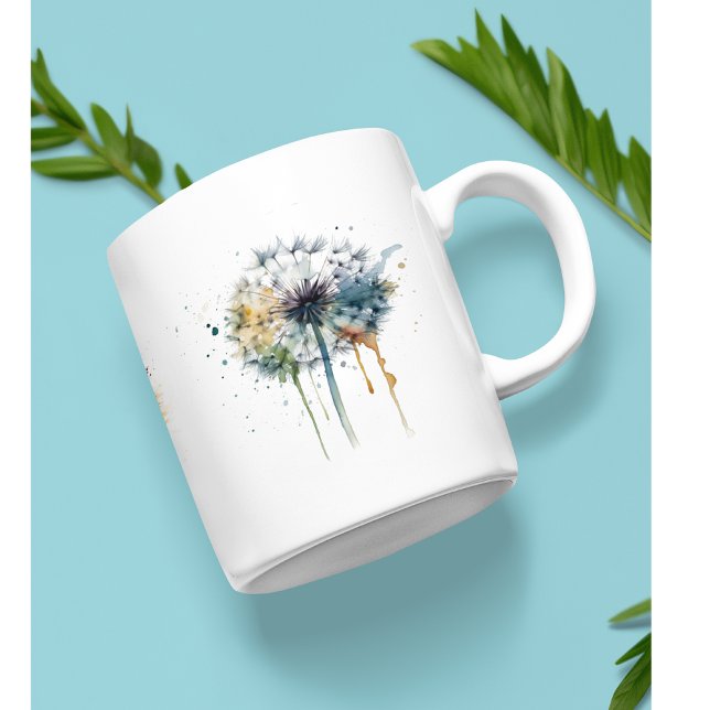 serie med färgstarka vattenfärgade dandelioner kaffemugg (Skapare uppladdad)
