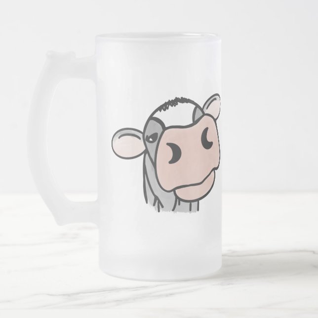 seriefigur ko svart vit rosa kyss grå gård djur frostat ölglas (Vänster)