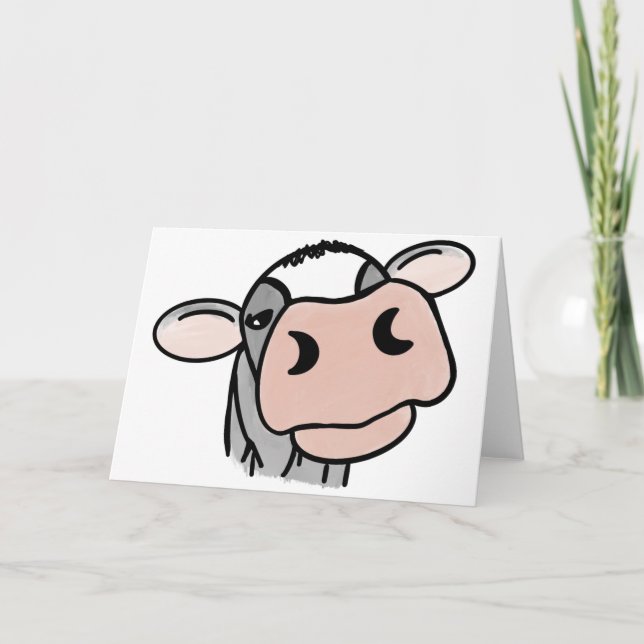 seriefigur ko svart vit rosa kyss grå gård djur kort (Framsida)