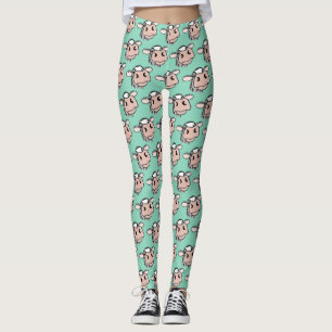 seriefigur ko svart vit rosa kyss grå gård djur leggings