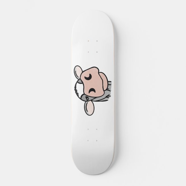 seriefigur ko svart vit rosa kyss grå gård djur mini skateboard bräda 18,5 cm (Framsida)