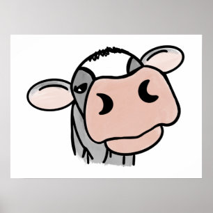 seriefigur ko svart vit rosa kyss grå gård djur poster