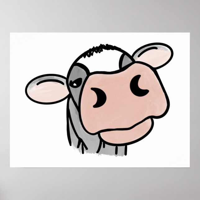 seriefigur ko svart vit rosa kyss grå gård djur poster (Framsidan)