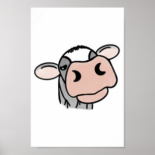 seriefigur ko svart vit rosa kyss grå gård djur poster