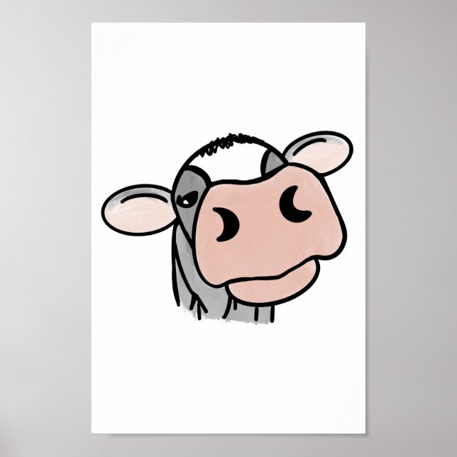 seriefigur ko svart vit rosa kyss grå gård djur poster (Framsidan)