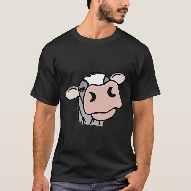 seriefigur ko svart vit rosa kyss grå gård djur t shirt (Framsida)