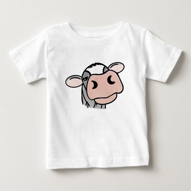 seriefigur ko svart vit rosa kyss grå gård djur t shirt (Framsida)