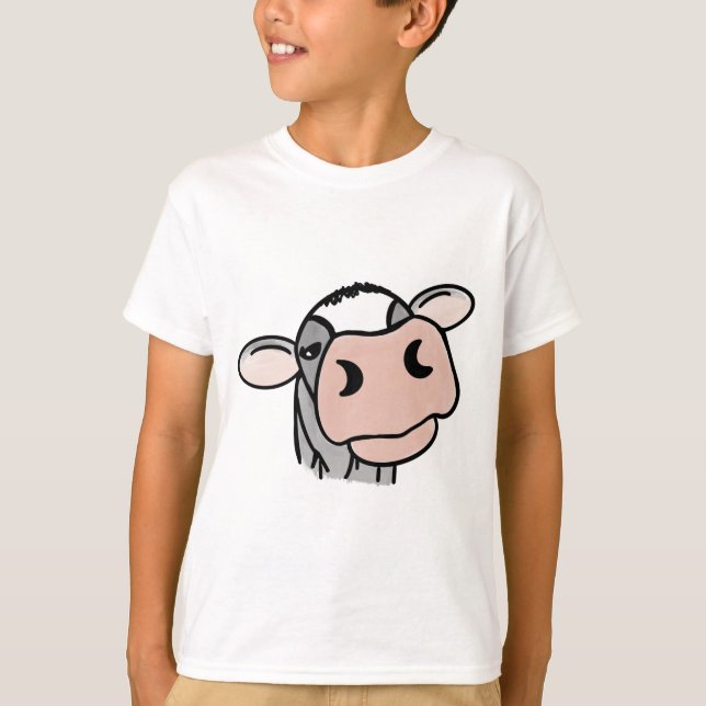 seriefigur ko svart vit rosa kyss grå gård djur t shirt (Framsida)
