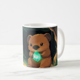 seriefigur kväkare som håller en lysande grön kris kaffemugg