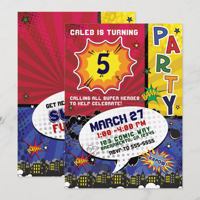 Seriefilm Pop Art Födelsedagsfest Inbjudningar (Fram/baksida)